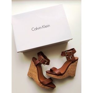 Calvin Klein Camel Strapped Wedges